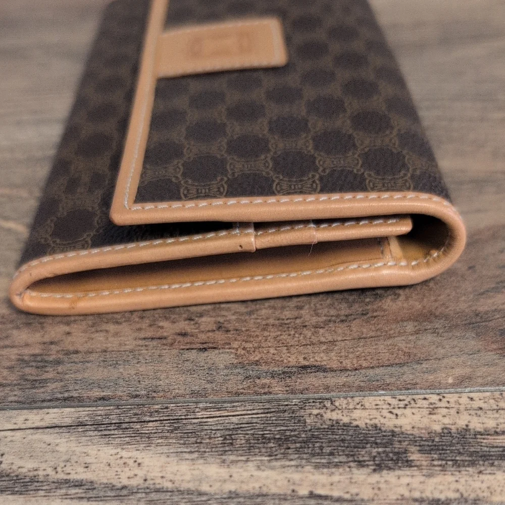 Celine Macadam Brown Coated Canvas Logo Long Italian Vintage Leather Wallet